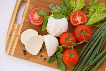 Homemade Organic Mozzarella Cheese with Tomato and Basil and onions -