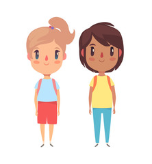 Elementary school pupils. Boy and girl. Vector character.