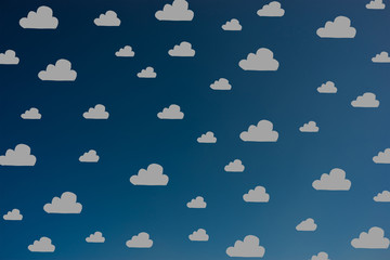 Obraz premium Hand drawn grey clouds pattern on dark blue sky 