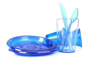 Plastic tableware on a white isolated background