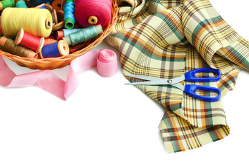 Sewing kit on isolated white background