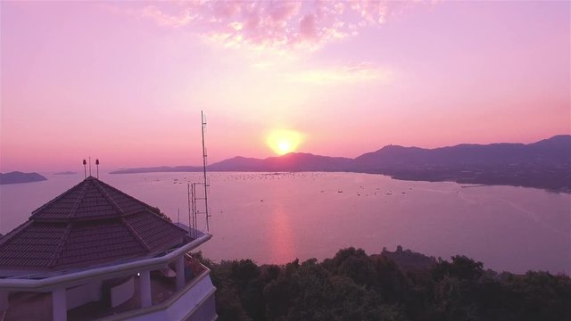 aerial photography on khao khad view point Phuket
sunset at Khao Khad view point the sun going down to the roof view point building Khao Khad view point can  see around Phuket island 360 degree