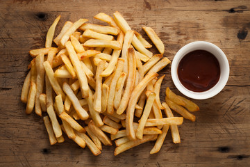fries french ketchup still life flat lay