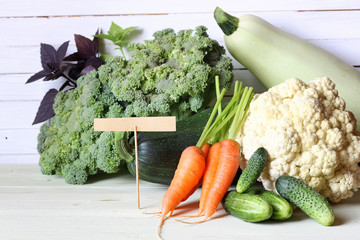 Fresh vegetables rustic wooden background