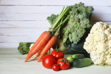 Fresh vegetables rustic wooden background