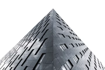 Foto op Plexiglas Stadsgebouw Onderaanzicht van modern kantoorgebouw geïsoleerd op een witte achtergrond