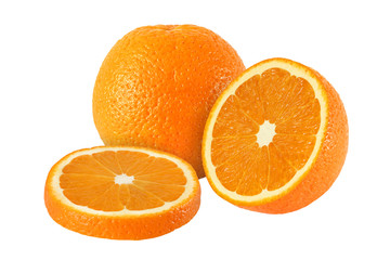cutvand whole orange fruits isolated on white background with cl