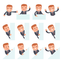 Fototapeta premium Set of Funny and Cheerful Character Rich man holds and interacts