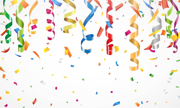 Colorful confetti and streamer on white background Vector