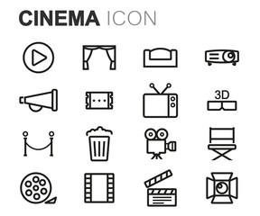 Vector black line cinema icons set