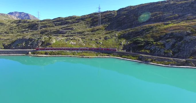 Aerial 4k - Bernina Express - Passo del Bernina (CH)