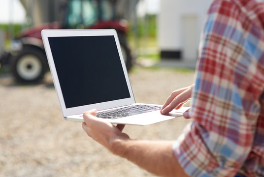 Close up of laptop used on the farm