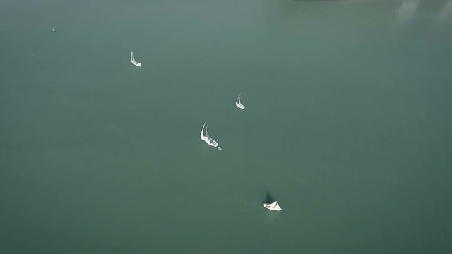 Sail boats at sea. Aerial shot