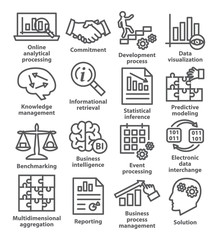 Business management icons in line style. Pack 04.