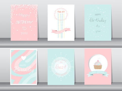 Collection of  greeting or birthday card, vector illustrations