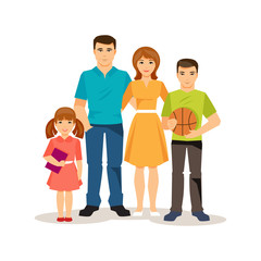 Cartoon family on the white background. Vector illustration