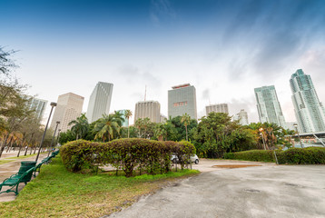Fototapeta premium MIAMI - FEBRUARY 23, 2016: Classic motorbike parked along city s