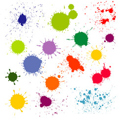 Color paint splatter, ink blots vector collection