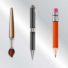 writing implements including pencil, pen, brush