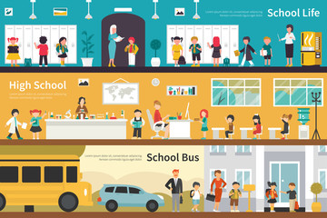 School Life High Bus flat interior outdoor concept web