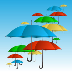 Vector colorful umbrellas flying high