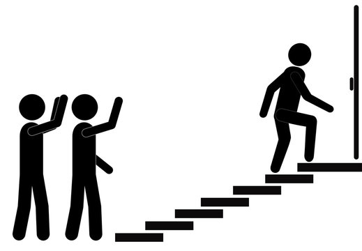 People moving up the steps to the goal. LEADER CONCEPT. Vector.