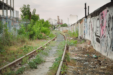 Fototapeta na wymiar abandoned railroad tracks