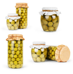 Collection set of assorted pickled olives and olive tree branch