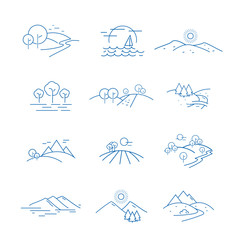 Landscape Icons Set - Isolated On White Background. Vector Illustration, Graphic Design. For Web, Websites, Print