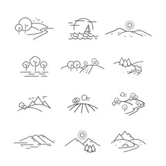 Landscape Icons Set - Isolated On White Background. Vector Illustration, Graphic Design. For Web, Websites, Print