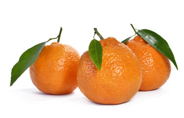 Fresh oranges with leaf, isolated on white background.