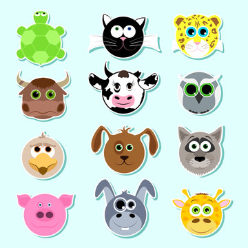 Set of stickers. Set of cute cartoon animals. Set 1.