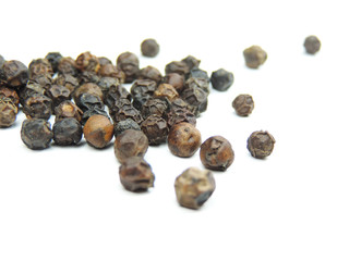 Peppercorns, isolated on white background.