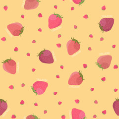 Abstract strawberry texture. Seamless pattern. Fruit background. Red and pink berries. Summer harvest endless backdrop. Dessert template. For wallpaper, pattern fills, web page background.