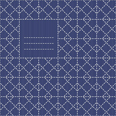 Text frame with rhombs. Sashiko motif. Can be used as seamless pattern. Copy space for text. Abstract backdrop. Traditional Japanese Embroidery Ornament. Endless background. Monochrome.