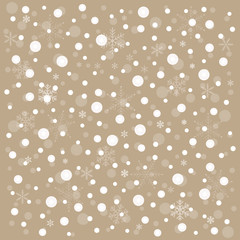 Christmas brown background with white snowflakes and circles