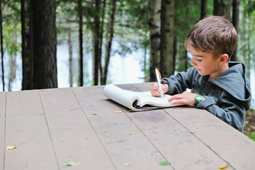 child draws on nature