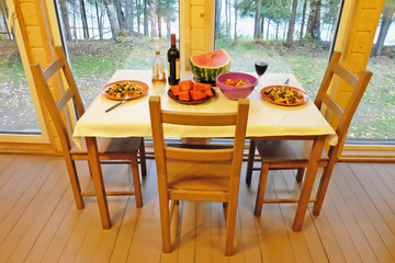 dining table near the panoramic Windows