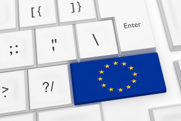 Computer Keyboard With An EU Flag Key As A Hot Button, 3d illustration