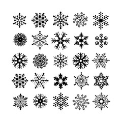 Collection of black snowflakes on a white background