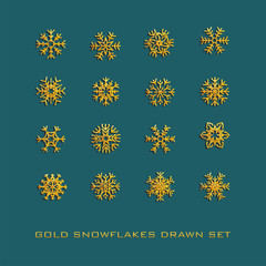 Set of golden vector snowflakes icon