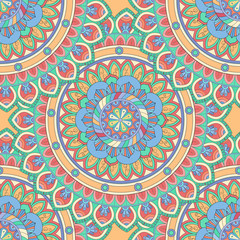 Ornate floral seamless texture, endless pattern with vintage mandala elements.