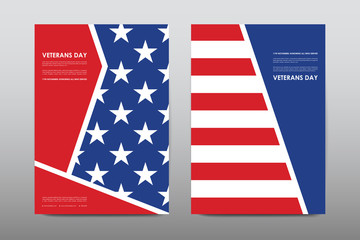 Fototapeta premium Set of Veterans Day brochure, poster templates in USA flag style. Beautiful design and layout