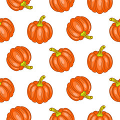 Autumn halloween seamless vector pattern. Pumpkins white repeat background.