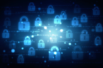 Obraz premium Security concept: Lock on digital screen, contrast, 3d render