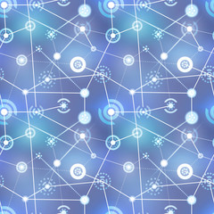 Neural net, technology signs on blurred background, seamless pattern