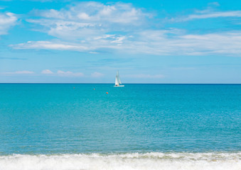 Sailboat yacht boat sail sea ocean water horizon summer travel sport beach sand shore wave