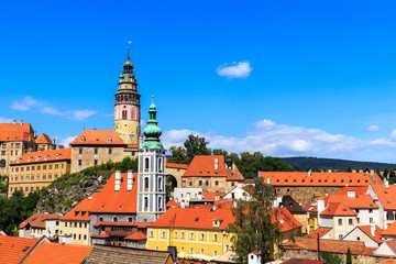 Naklejka na ściany i meble view to church and castle in Cesky Krumlov, Czech republic