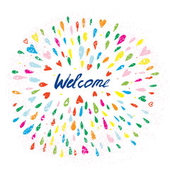 Welcome artistic banner with splashes and hearts