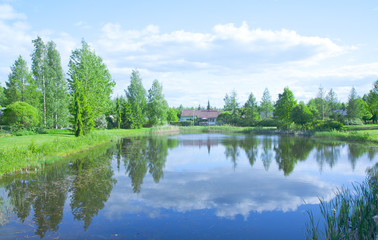 House on the shores of the beautiful pond